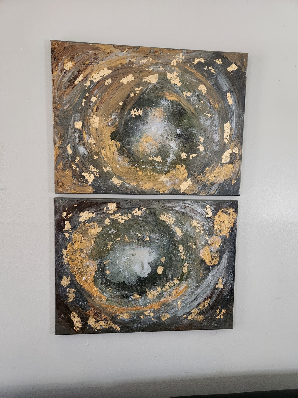 Abstract Gold and Green Swirl Wall Art Painting Set